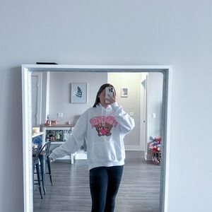 NWT Refugee White Bubble Letter Bear Forever Cartoon White Long Sleeve Hoodie